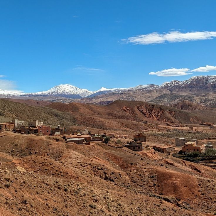 Red-earth villages of the Ounila Valley beneath the snow-capped High Atlas